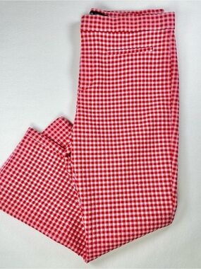 Zara Red &White Gingham Pants Women’s XXL Flare High Waisted Checkered Plus Size